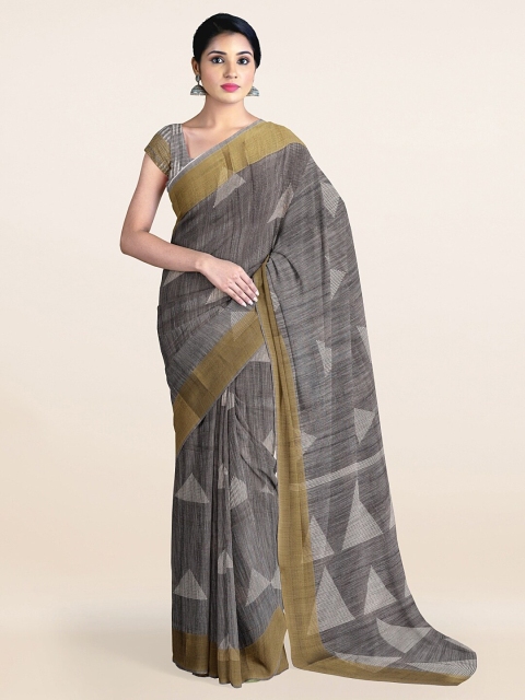 

Pothys Grey & Olive Green Geometric Woven Design Saree