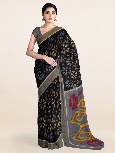 

Pothys Black & Grey Floral Printed Zari Saree