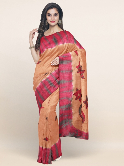 

Pothys Peach-Coloured & Pink Floral Pure Cotton Saree