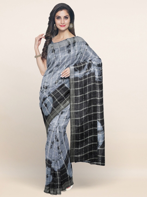 

Pothys Grey & Black Checked Zari Pure Cotton Bandhani Saree