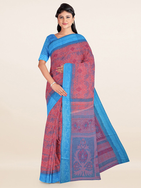 

Pothys Pink & Blue Floral Printed Cotton Saree