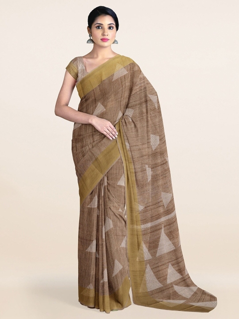 

Pothys Tan & Green Woven Design Cotton Blend Saree