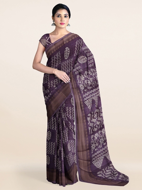 

Pothys Lavender & White Ethnic Motifs Zari Saree