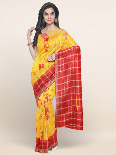 

Pothys Yellow & Red Bandhani Zari Pure Cotton Saree