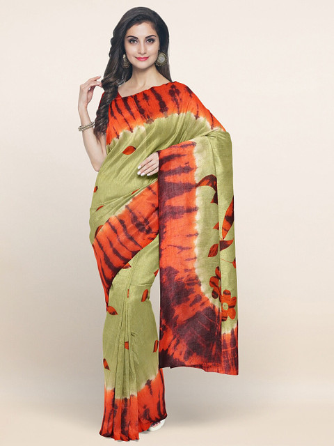 

Pothys Green & Orange Floral Pure Cotton Saree