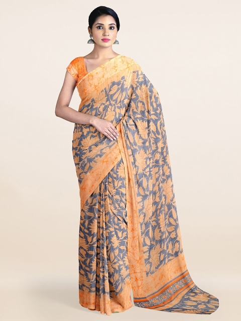 

Pothys Orange & Grey Floral Printed Cotton Blend Saree