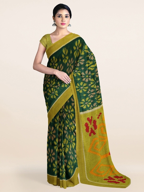 

Pothys Green & Orange Floral Printed Zari Saree