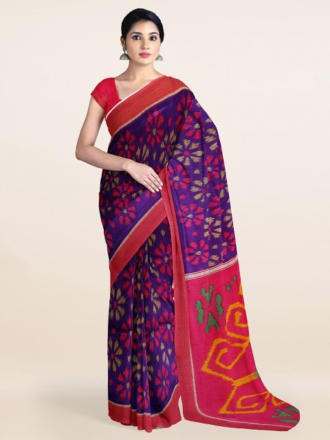 

Pothys Violet & Pink Floral Printed Cotton Blend Saree