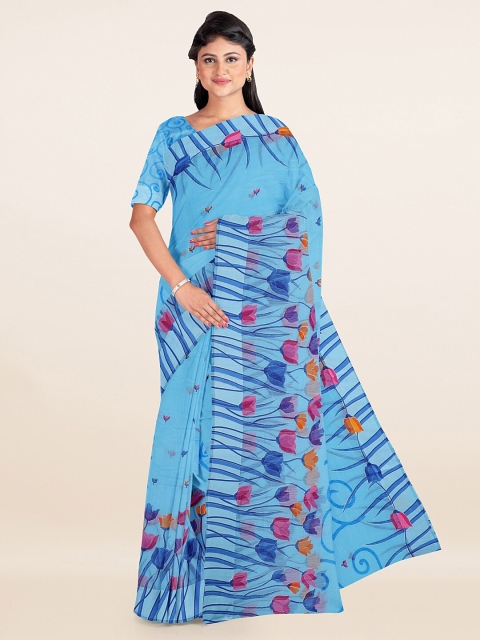 

Pothys Blue & Pink Floral Saree