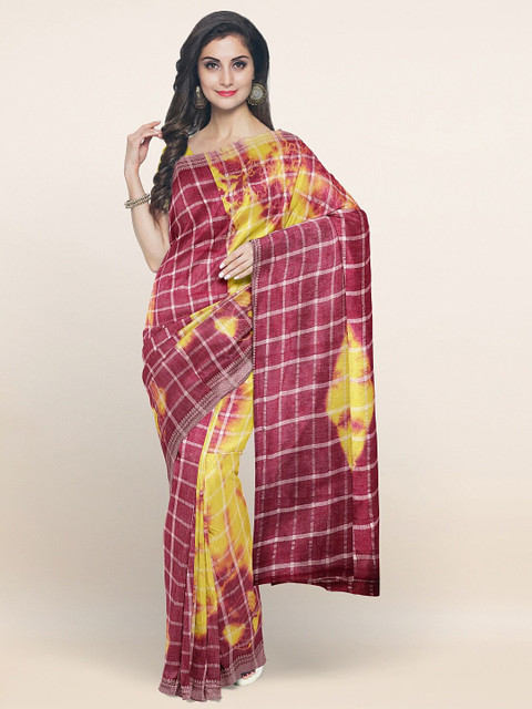 

Pothys Yellow & Magenta Printed Pure Cotton Saree