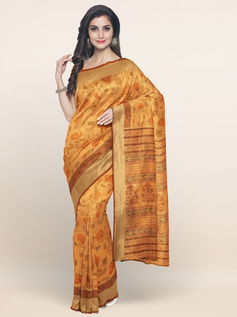 

Pothys Mustard Yellow & Gold Floral Printed Saree