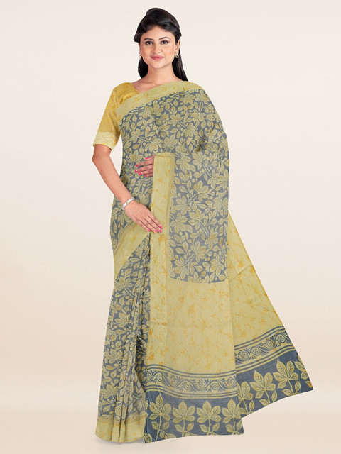 

Pothys Yellow & Blue Floral Printed Saree