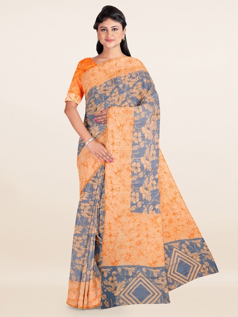

Pothys Peach-Coloured & Blue Saree