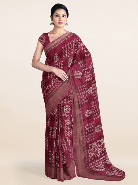 

Pothys Purple & White Floral Zari Saree