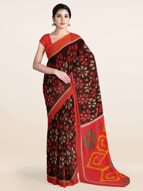 

Pothys Brown & Green Floral Saree
