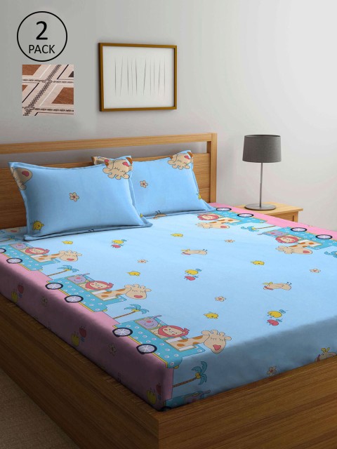 

KLOTTHE Multicoloured Cartoon Characters 210 TC 2 King Bedsheet with 4 Pillow Covers, Multi