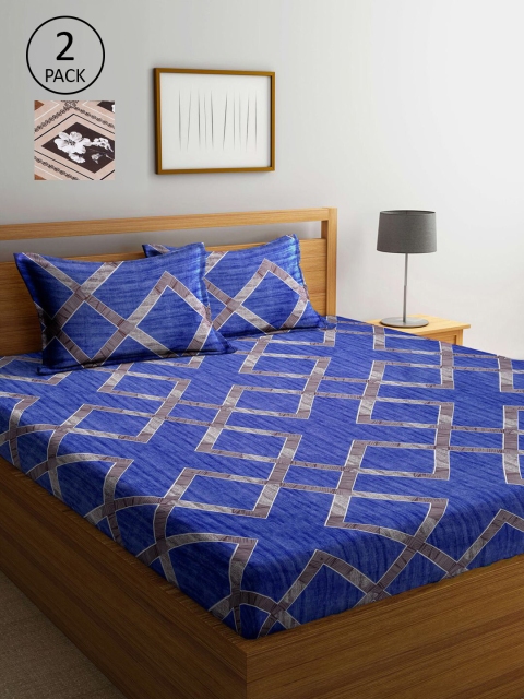 

KLOTTHE Blue Geometric 210 TC 2 King Bedsheet with 4 Pillow Covers