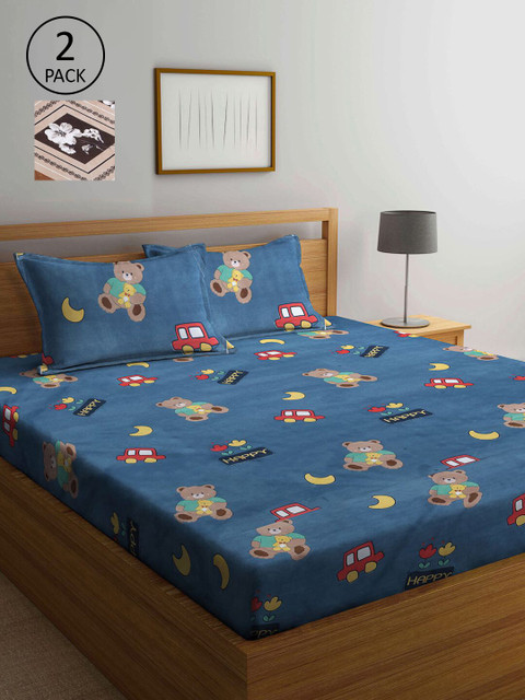 

KLOTTHE Multicoloured Cartoon Characters 210 TC 2 King Bedsheet with 4 Pillow Covers, Multi