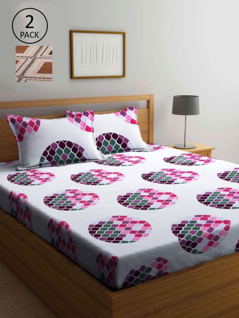 

KLOTTHE Brown & White Geometric 210 TC Set Of 2 King Bedsheet with 4 Pillow Covers