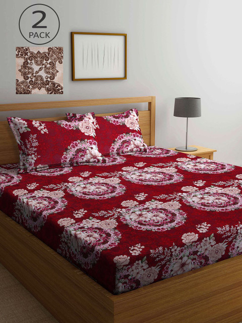 

KLOTTHE Red & Brown Floral 210 TC 2 King Bedsheet with 4 Pillow Covers