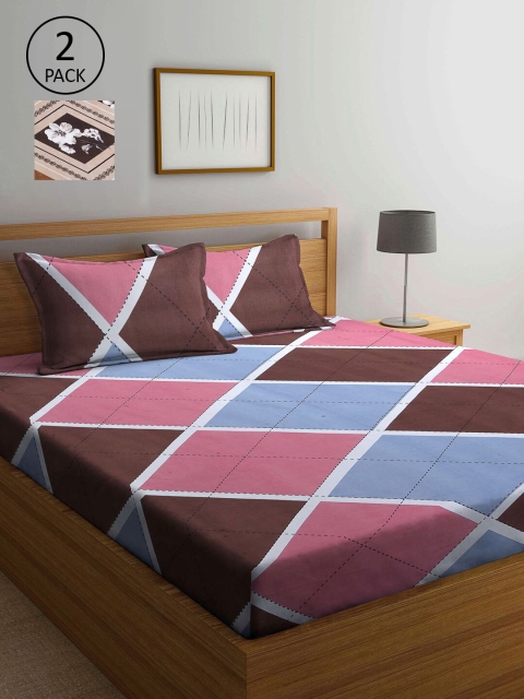 

KLOTTHE Multicoloured Geometric 210 TC 2 King Bedsheet with 4 Pillow Covers, Multi