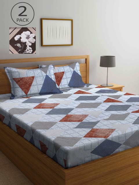 

KLOTTHE Multicoloured Geometric 210 TC 2 King Bedsheet with 4 Pillow Covers, Multi