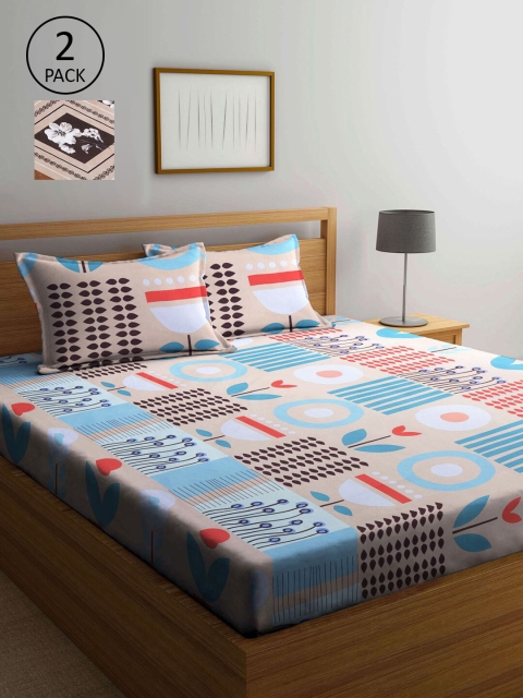 

KLOTTHE Multicoloured Geometric 210 TC 2 King Bedsheet with 4 Pillow Covers, Multi