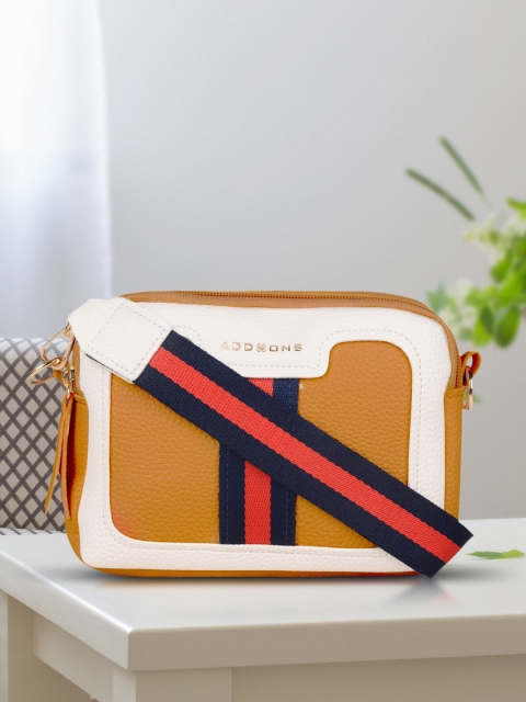 

Addons Mustard Colourblocked PU Structured Sling Bag