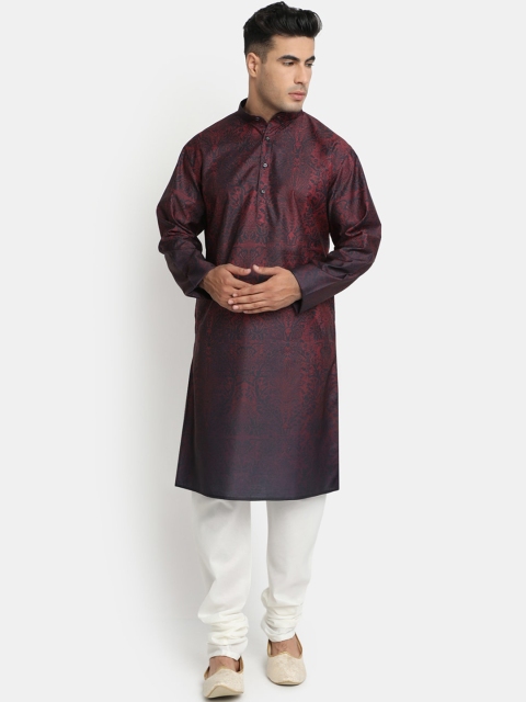 

HOB Men Maroon & White Ethnic Motifs Kurta with Pyjamas