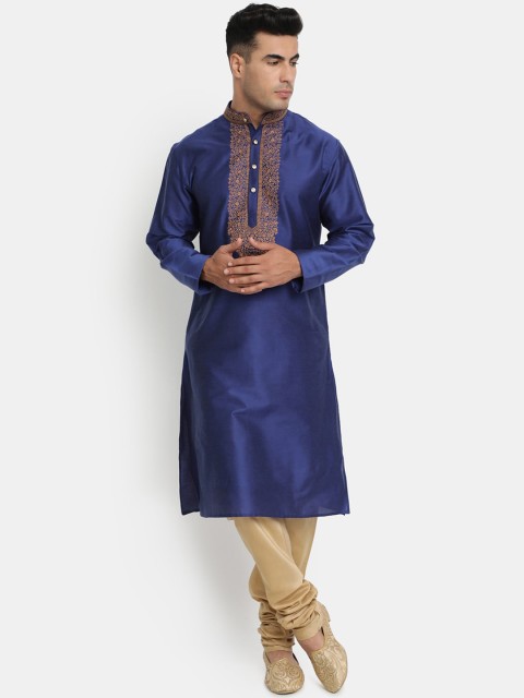

HOB Men Navy Blue Ethnic Motifs Embroidered Kurta with Churidar