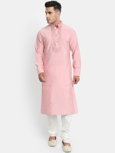 

HOB Men Pink Ethnic Motifs Embroidered Kurta with Churidar