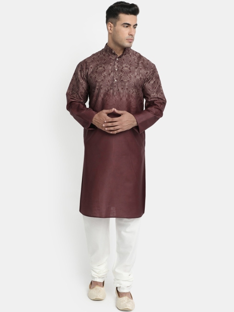 

HOB Men Maroon Printed Kurta with Pyjamas