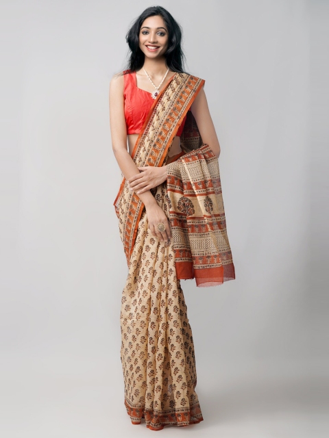 

Unnati Silks Brown & Grey Printed Pure Cotton Kota Saree