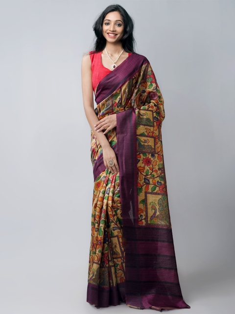 

Unnati Silks Women Brown Kalamkari Printed Jute Sarees