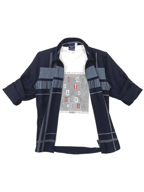 

CAVIO Boys Navy Blue Printed Casual Shirt