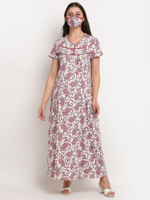 

Tiara Women Beige Printed Maternity & Feeding Maxi Night Dress
