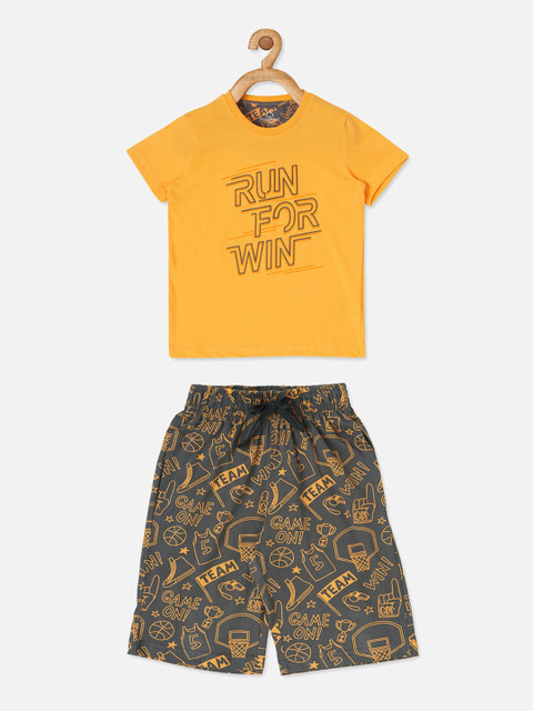 

Sweet Dreams Boys Yellow & Grey Printed Night suit