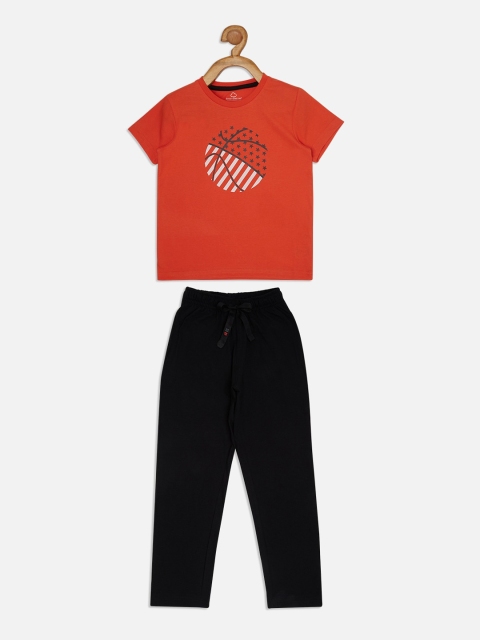 

Sweet Dreams Boys Rustic Orange & Black Printed Night suit, Rust