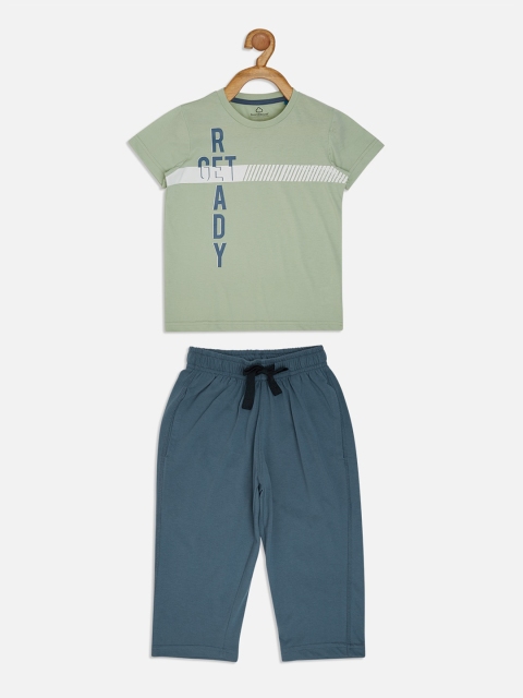 

Sweet Dreams Boys Sage Green & Blue Typography Printed Night Suit