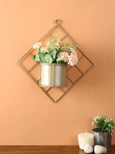 

TAYHAA Golden & Peach Assorted Flowers Wall Planter, Gold
