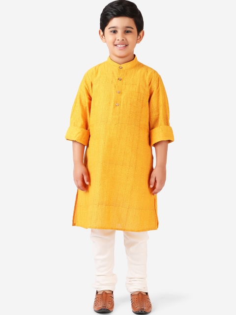 

Fabindia Boys Mustard Yellow Geometric Printed Cotton Kurta