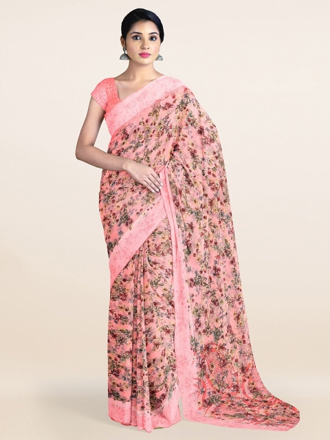 

Pothys Pink & Multicoloured Floral Printed Cotton Blend Saree