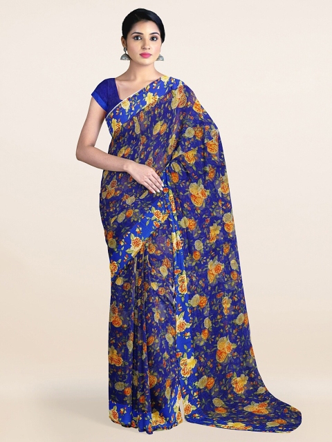 

Pothys Blue & Yellow Floral Printed Saree