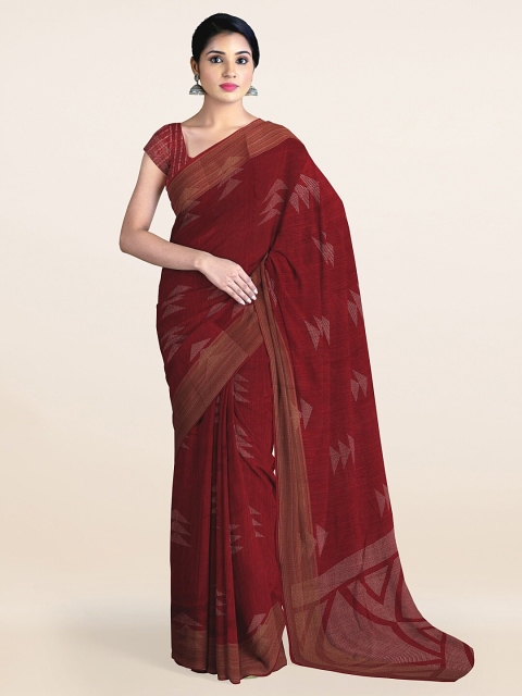 

Pothys Maroon & Silver-Toned Printed Zari Cotton Blend Saree