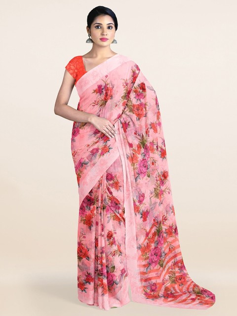 

Pothys Pink & Red Floral Printed Saree