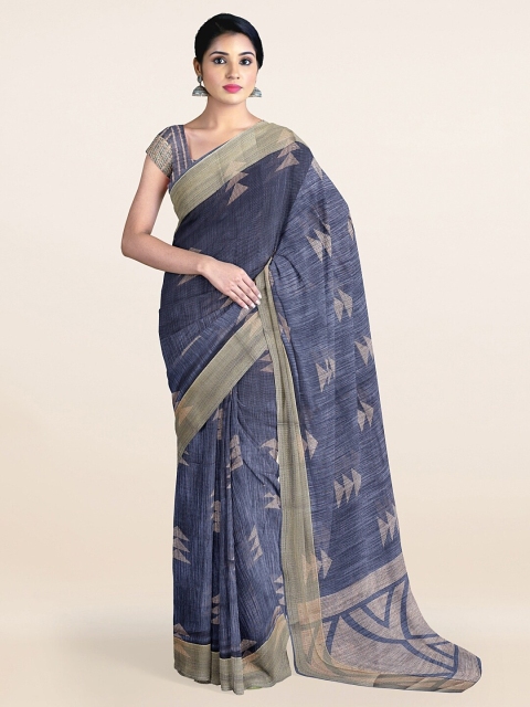 

Pothys Grey & Blue Geometric Printed Cotton Saree