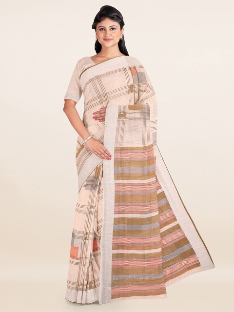 

Pothys Cream & Brown Geometric Printed Cotton Saree