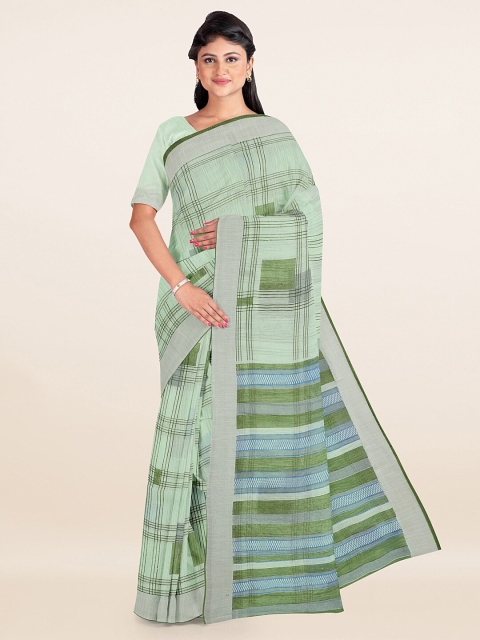 

Pothys Green & Silver-Toned Striped Zari Saree