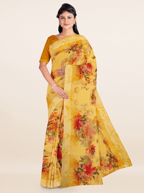 

Pothys Yellow & Red Floral Cotton Blend Saree