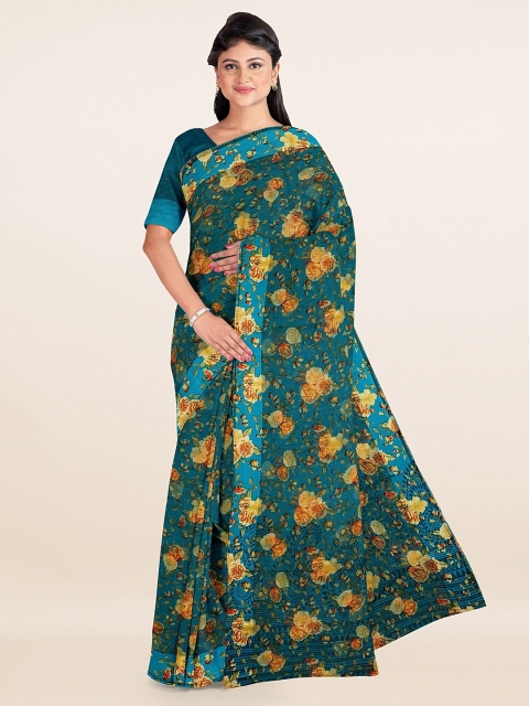 

Pothys Blue & Orange Floral Printed Cotton Saree